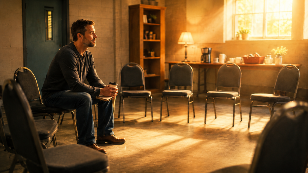 an alcoholic in a 12-step room